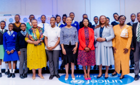 Some of the girls with the First Lady, UNFPA HOO, UNICEF Rep and other women leaders ©UNFPA Botswana