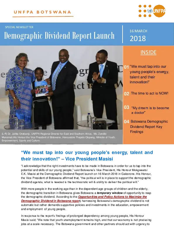 Special Newsletter: Demographic Dividend Report Launch